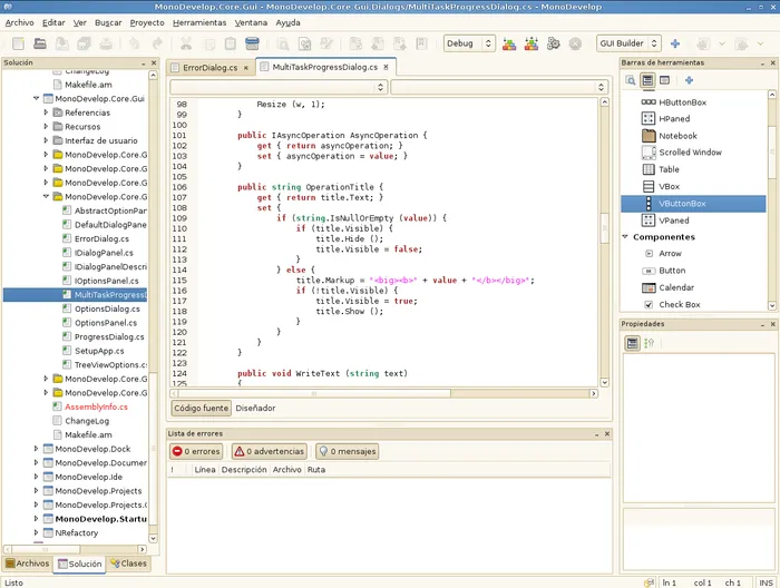 Código C# real en el IDE MonoDevelop