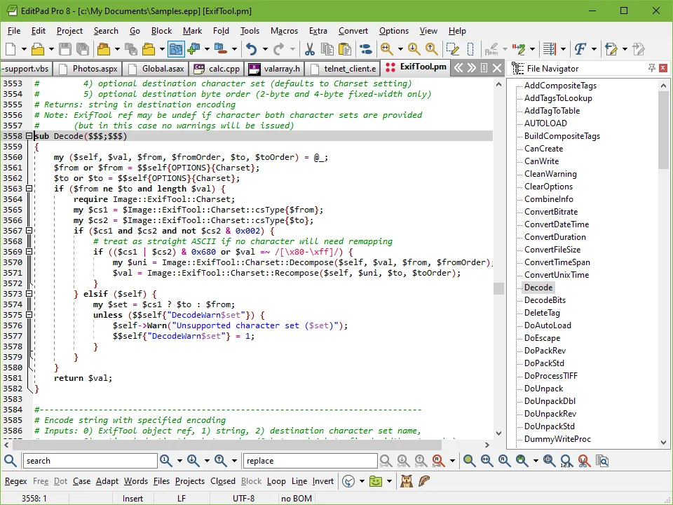 Editor de código mostrando un script Perl