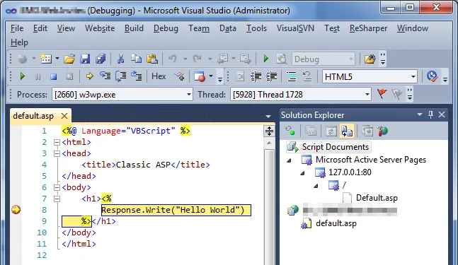 Código VBScript en un editor con numeración de líneas